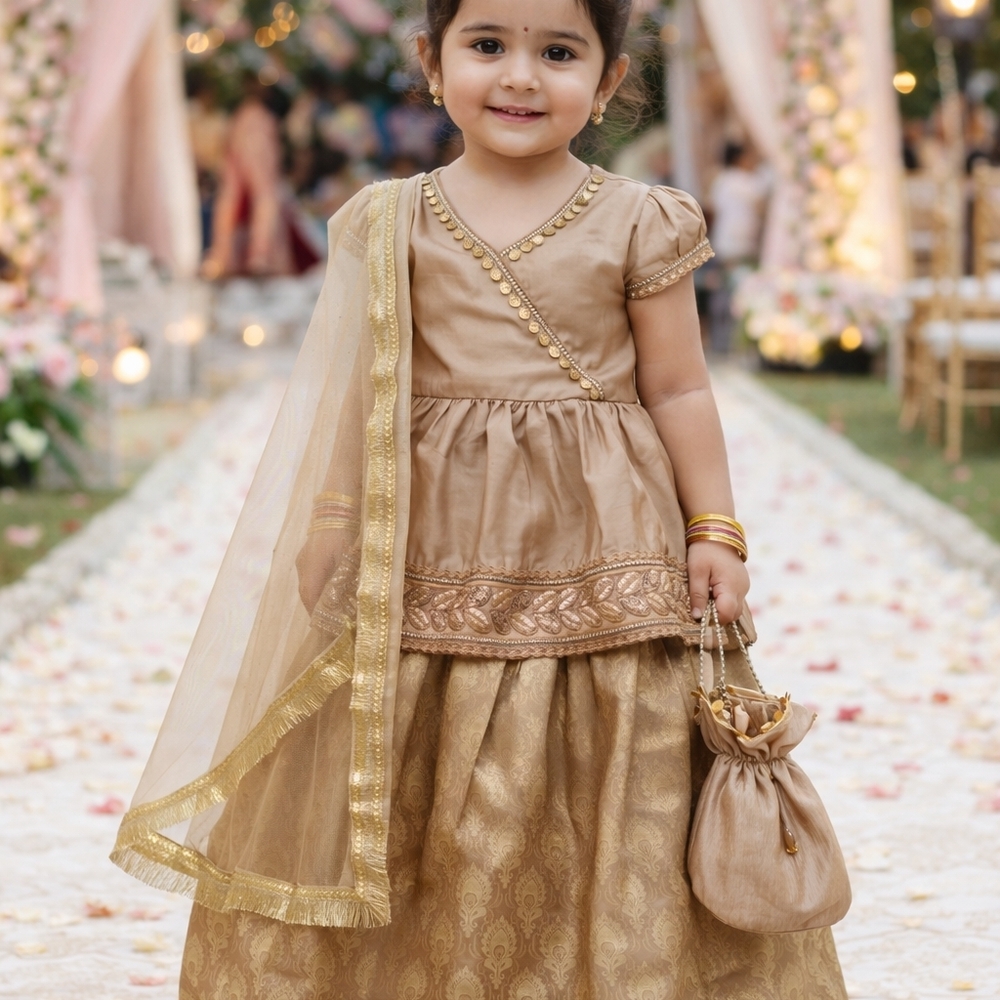 Elegant Gold and Tan Traditional Outfit for Kids